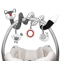 Euyecety Baby Spiral Plush Toys, Black White Stroller Toy Stretch & Spiral Activity Toy Car Seat Toys, Hanging Rattle Toys for Crib Mobile, Newborn Sensory Toy Best Gift for 0 3 6 9 12 Months Baby-Fox