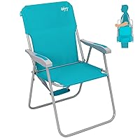 #WEJOY Folding Beach Chair for Adults, Lightweight Beach Chair with Shoulder Straps, High Back Beach Chairs with Hard Armrest, Supports 300lbs for Beach Lawn Concert, Cyan