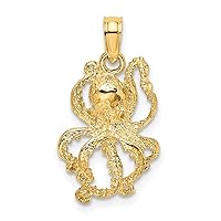 14k Gold Octopus Textured / 2 d Charm Pendant Necklace Measures 20x11.75mm Wide 3.4mm Thick Jewelry Gifts for Women
