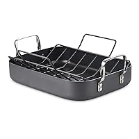 Cooks Standard Turkey Roasting Pan with Rack, Hard Anodized Nonstick 16-Inch x 12-Inch Chicken Ham Roaster Pan Multi-Use Grill Pan with Handles, Black