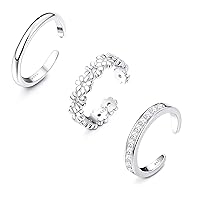 JeryWe 925 Sterling Silver Toe Rings for Women Girls Open Cuff Toe Rings Adjustable Platinum Plating Hypoallergenic Small Pinky Ring Silver Gold Simple Toe Ring Set Foot Jewellery