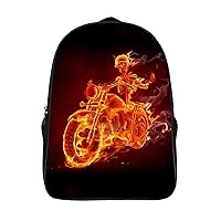 Burning Skeleton Riding A Motorcycle 16 Inch Backpack Durable Laptop Backpack Casual Shoulder Bag Travel Daypack