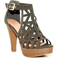 TRENDSup Collection Open Toe Ankle Strap Sandal – Western Bootie Stacked Heel Open Toe Cutout Shoes