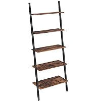 VASAGLE Ladder Shelf Leaning Shelf, 5-Tier Bookshelf Rack, for Living Room Kitchen Office, Stable Steel, Industrial, Rustic Brown and Black ULLS46BX