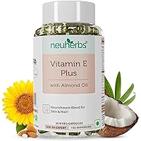 Plant Based Natural Vitamin E Plus from Sunflower Oil (with Almond Oil for Better Face, Skin & Hair) Certified Vegan - 30 Veg Capsules