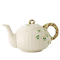 Belleek Classic Shamrock Fine Parian China Tea Pot - 35 oz Irish Handmade Loose Leaf Teapot - Microwave Safe Ceramic Tea Pot - Porcelain Teapot for Tea Service, Decorative Teapots & Coffee Servers