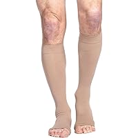 Men’s & Women’s Essential Cotton 230 Open Toe Calf-High Socks 20-30mmHg - Light Beige - Large Short