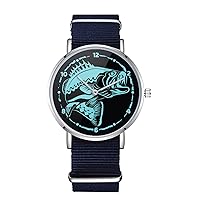 Bass Fish Design Nylon Watch for Men and Women, Fisherman Theme Wristwatch, Fishing Lover Gift