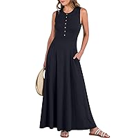 ANRABESS Women Summer Casual Sleeveless Maxi Sundress Button Fit & Flare A-Line Flowy Long Dresses 2024 Beach Outfits