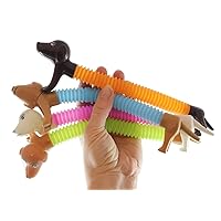 Curious Minds Busy Bags Set of 4 Cute Weiner Dog Pull and Pop Snap Animal Expanding Flexible Accordion Tube Toy - Free Play - Open Ended Fidget Toy (Set of 4 (All 4 Colors))
