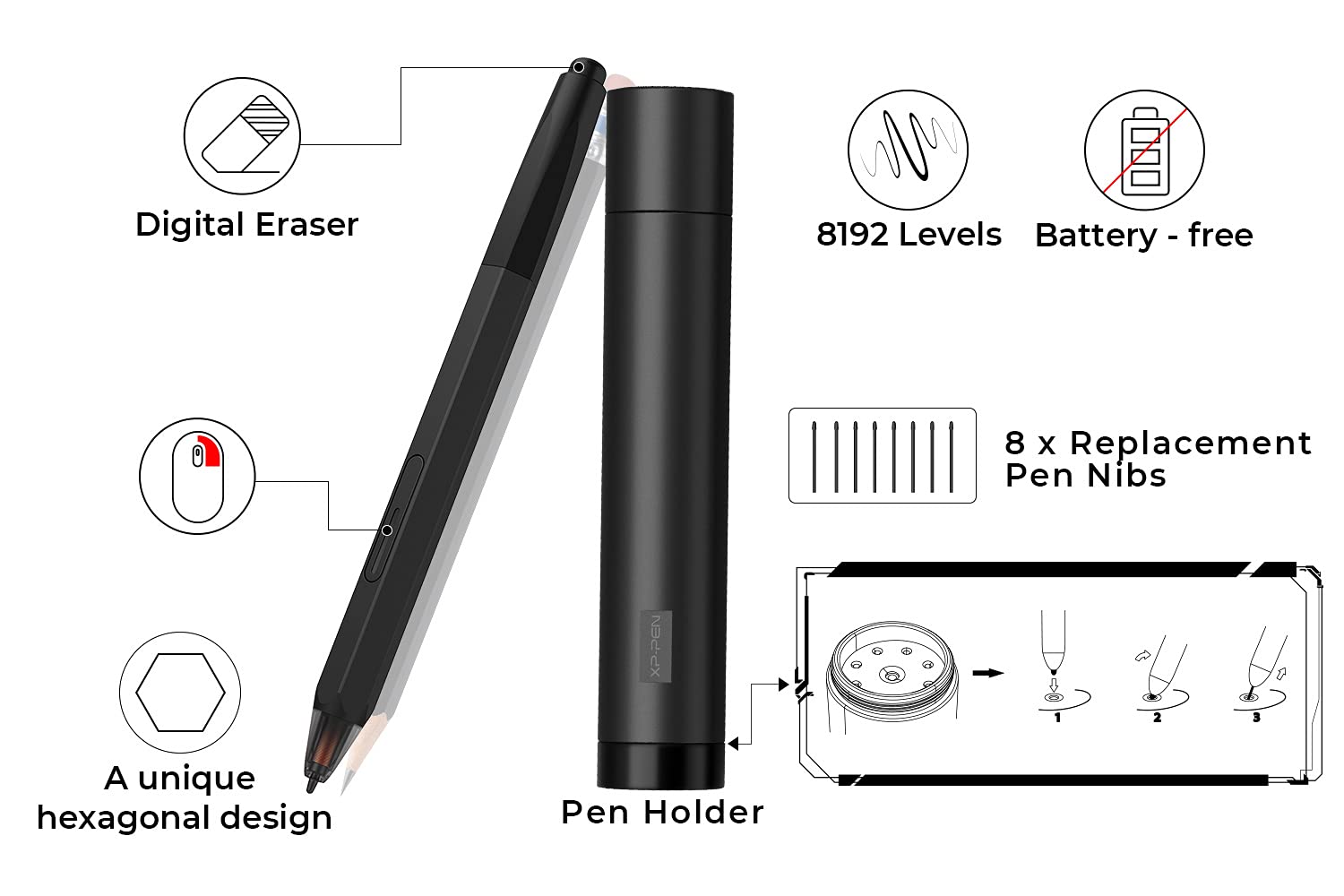 XP-PEN Artist12 11.6 Inch FHD Drawing Monitor Pen Display Graphic Monitor with PN06 Battery-Free Multi-Function Pen Holder and Glove 8192 Pressure Sensitivity