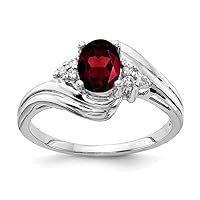Solid 14k White Gold 7x5mm Oval Garnet January Red Gemstone Checker Diamond Engagement Ring (.06 cttw.)