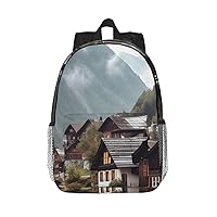 Vintage Houses in Mountains Print Backpack for Women Men Lightweight Laptop Bag Casual Daypack Laptop Backpacks 15 Inch