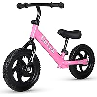 12 Inch Toddler Balance Bike for Kids 2-6 Years Old, Adjustable Seat Height, Indoor Outdoor Toy Bicycle With No Pedals, Pink