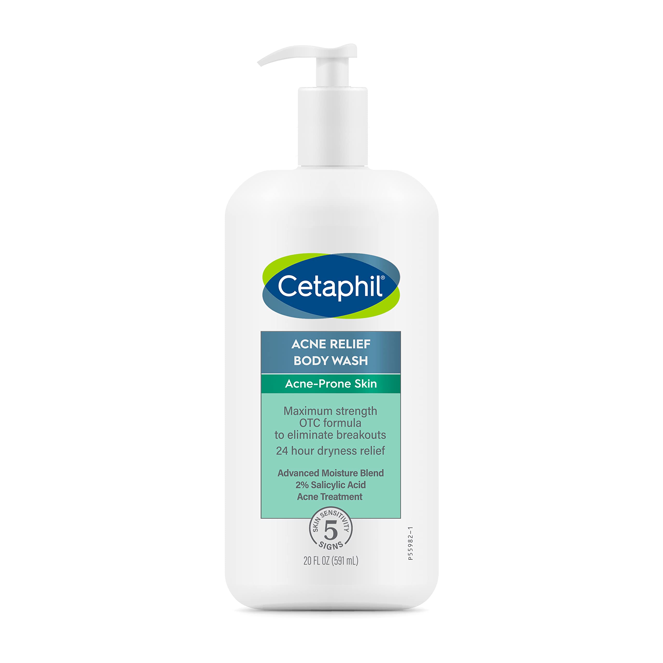 Cetaphil Body Wash, NEW Acne Relief Body Wash with 2% Salicylic Acid to Eliminate Breakouts, Gently Exfoliates and Provides 24Hr Dryness Relief, 20 oz