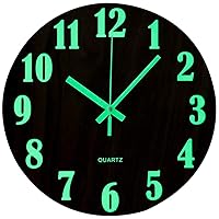 12 Inch Luminous Wall Clock Silent Wooden Design Night Lights Round Wall Clock for Living Room and Bedroom (Battery Not Included) - Brown