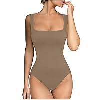 Women's Square Neck Bodysuit Sexy Seamless Tapered Shoulder Straps Body Suit Going Out Tank Top Thong Jumpsuits