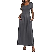 Women's Short/Long Sleeve Loose Plain Long Maxi Casual Dresses with Pockets