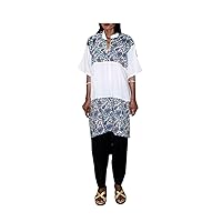 Women's Long Top Indian Dali Print Girl's Tunic 3/4 Sleeve Kurti White Color Plus Size