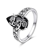 YFN Black Tourmaline Ring Sterling Silver Black Crystal Rings Healing Jewelry Spiritual Protection Gifts for Women Girls
