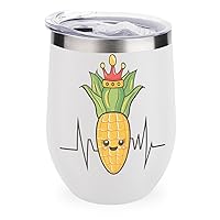 Corn with Queen Crown Travel Wine Tumbler with Lid Vacuum Insulated Double Wall Stainless Steel Coffee Mug 12oz