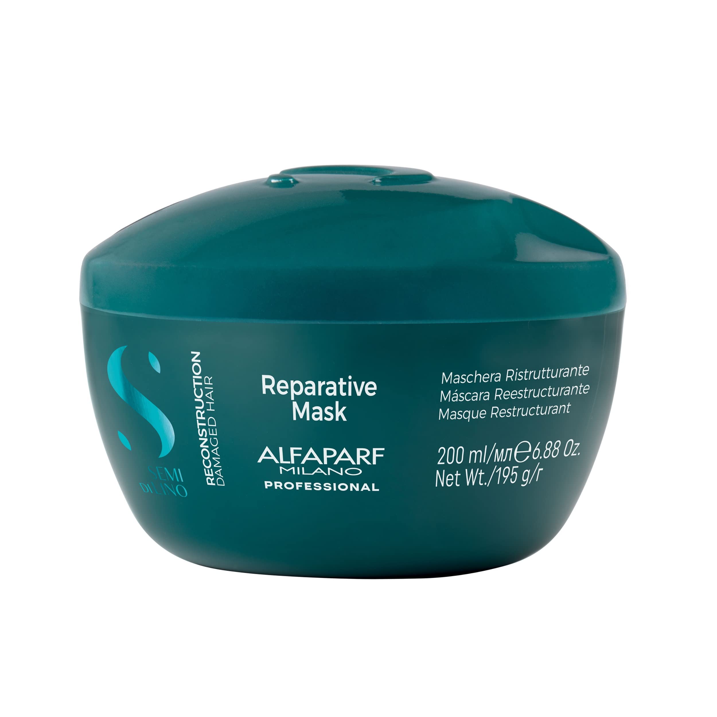 Alfaparf Milano Semi di Lino Reconstruction Reparative Mask for Damaged Hair - Safe on Color Treated Hair - Damaged Hair Repair - Paraben and Paraffin Free - Vegan Formula - 6.88 fl. oz.