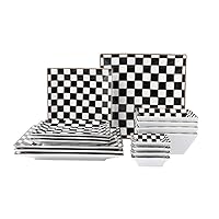 Checker 16-piece Square Dinnerware Set for 4 with Side Dishes Black/White