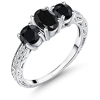 Gem Stone King 2.60 Ct Oval Black Sapphire 925 Sterling Silver Ring