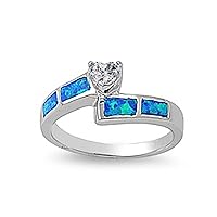 CHOOSE YOUR COLOR Sterling Silver Blue Simulated Opal Heart Promise Ring