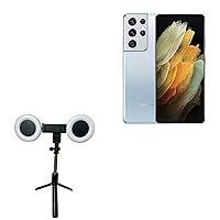 BoxWave Stand and Mount Compatible with Samsung Galaxy S21 Ultra - RingLight SelfiePod, Selfie Stick Extendable Arm with Ring Light - Jet Black