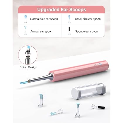 Ear Wax Removal Tool Camera,Ear Wax Removal, Ear Camera with 1080P, Otoscope with Light, Ear Wax Removal Kit with 4 Ear Pick, Ear Camera for iPhone, iPad, Android Phones(Pink)