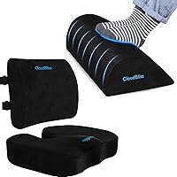 Seat Cushion & Lumbar Support, & Foot Rest Set, Coccyx Cushion for Tailbone,Sciatica & Back Pain Relief -Black