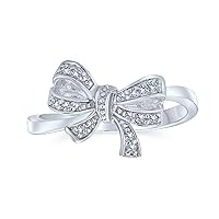 Bling Jewelry Romantic Holiday Party Bridal Vintage Victorian Style Cubic Zirconia Pave CZ Fashion Ribbon Bow Ring For Women For Prom Silver Plated