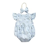 Newborn Baby Girl Romper Floral Ruffle Sleeveless Jumpsuit Cotton Bodysuit with Headband Summer Clothes Outfit