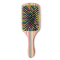 WINSUN Natural Bamboo Hair Brush, Natural Rainbow Bamboo Paddle Hair Brush with Colorful Nylon Pins, Good Massage and Anti Static Detangling Hair Brush for Woman, Girls and Kids, for All Hair Types.