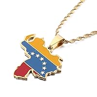 Huangshanshan Venezuela Map Flag Pendant Necklace Gold Color Jewelry Venezuelan Items (gold)
