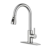 FORIOUS Kitchen Faucet with Pull Down Sprayer Brushed Nickel, High Arc Single Handle Sink Deck Plate, Commercial Modern rv Stainless Steel Faucets, Grifos De Cocina