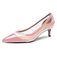 WAYDERNS Women's Slip On Pointed Toe Patent Transparent Clear PVC Solid Kitten Low Heel Pumps Shoes 2 Inch
