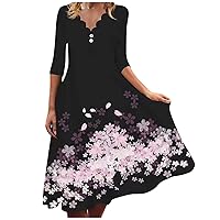 Flowy Dresses for Women, Women's Summer Casual Fashion Floral Print Short Sleeve V-Neck Swing Dress