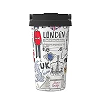 I Love London Print Thermal Coffee Mug,Travel Insulated Lid Stainless Steel Tumbler Cup For Home Office Outdoor