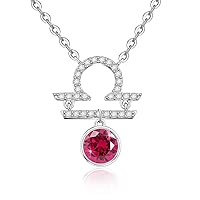 Scorpio Libra Necklace Zodiac Sign Horoscope Gifts Constellation Sapphire Ruby Birthstone Pendant Necklaces Jewelry 925 Sterling Silver for Women Girls White Gold Plated