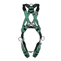 MSA 10197231 V-Form Full Body Safety Harness - Size: Extra Large, D-Ring Configuration: Back/Hip, Qwik Fit Leg Straps, Color: Green, Full Body Harness, Durable, Fall Protection
