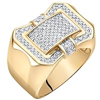 14K Yellow Gold Plated Mens Simulated Diamond Domed Rectangular Ring, D-E Color VS Clarity, Sizes 10-14