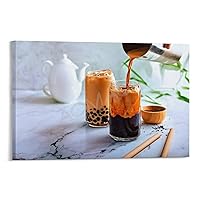 MOJDI Boba Milk Tea A Tall Glass Ice Art Poster Canvas Painting Wall Art Poster for Bedroom Living Room Decor 20x30inch(50x75cm) Frame-style
