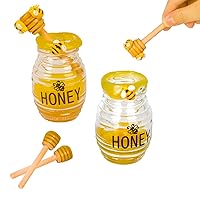 Bee Tiered Tray Decor Fake Honey Pot with Bees and Dippers For Home Birthday Holiday Party Dessert Display Decoration (2 fake Honey Pots +4 wooden Honey Dippers)