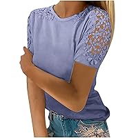 YZHM Womens Lace Short Sleeve Tops V Neck Summer T Shirt Dressy Casual Blouses Plus Size Shirts Loose Fit Tees Trendy Tshirts