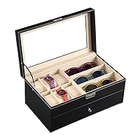 2 Layers Leather Watch Storage Display Box Luxury Watch Case Jewellery Display Organizer for 6 Watches & 9 Sunglasses