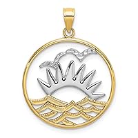 14K Yellow Gold and Rhodium-Plating Sunset & Water In Round Frame Pendant