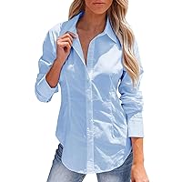 Women's Spring Button Up Long Sleeve V Neck Up Shirt Work Dressy Elegant Loose Shirt Pullover Bottoming Shirt, S-XL