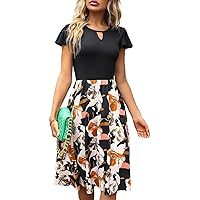 Fall Dresses for Women 2023 Floral Print Keyhole Neck Butterfly Sleeve Dress Dresses for Women (Color : Multicolor, Size : Small)
